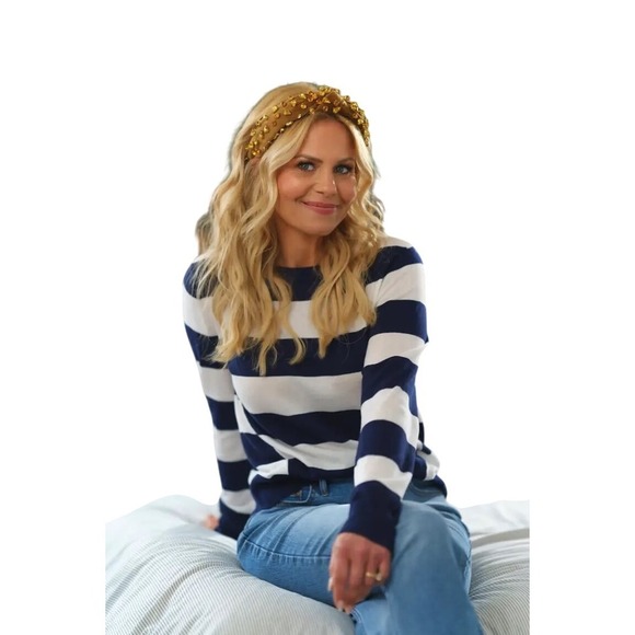 NWOT Candace Cameron Bure Lightweight Stripes Sweater, Navy and White, Size XL - Picture 1 of 8